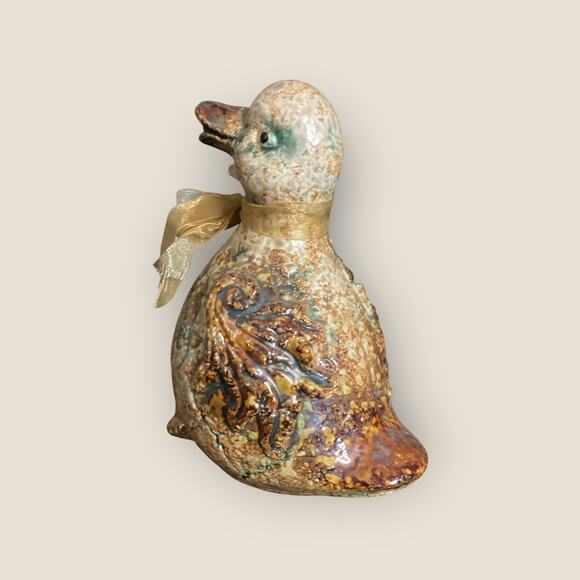 Vintage Pottery, Heavy Crackle Style Finish, French Athezza Duckling Duck - Picture 3 of 5